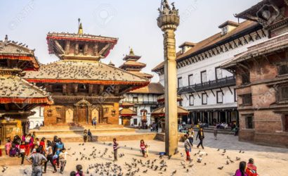 People, pigeons, pagodas and temples on Durbar square, Kathmandu, Nepal.